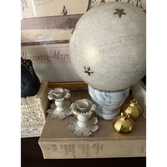 White metal floral taper candle holders distressed primitive pair cottage set - Picture 4 of 10